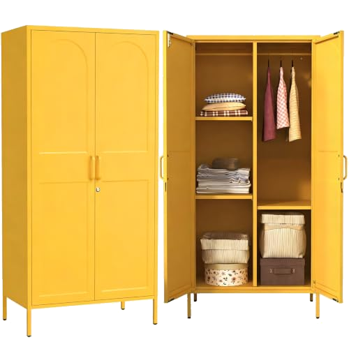 Aiasuit 67" Industrial Lockable Metal 2-Door Wardrobe Storage Cabinet with Hanging Rod & 3 Adjustable Shelves
