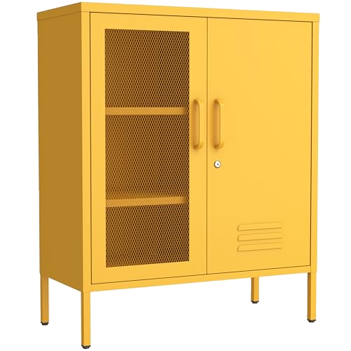 Yellow Lockable Mesh & Metal Door Storage Cabinet